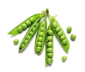 Tasty fresh peas on white background