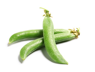 Tasty fresh peas on white background