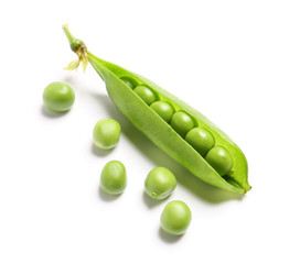 Tasty fresh peas on white background