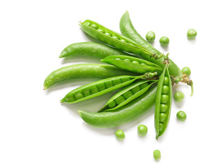 Tasty fresh peas on white background