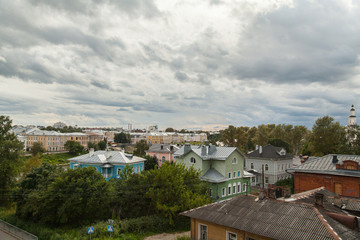 Small russian townscape  with small vintage cottages. Vologda