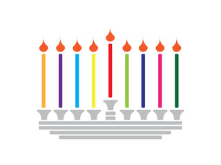 Obraz premium Gray Hanukkah Menorah with Colorful candles on White background