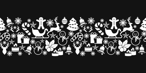 Christmas stencil seamless border. Deer, christmas ball, sledge, bell, candle, sweet, gift etc. Vector stock illlustration. EPS 10