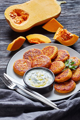 Healthy butternut squash fritter and greek yogurt