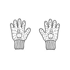 .Winter gloves in the Doodle style. Cute warm gloves to protect your hands from the cold. Vector illustration