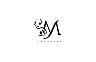 Flourishes letter M luxury beauty monogram logo