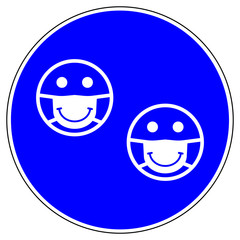 shas653 SignHealthAndSafety shas - german - Gebotszeichen - english / mandatory sign: two face mask protection required signs. - smiley emoji - emoticon face protection mask. - xxl g9899
