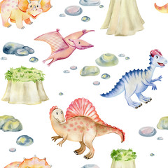 Watercolor cute dinosaurs. © Tapilipa