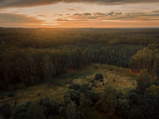 Russia summer landscape in sunset, Vladimir region 