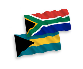 Flags of Commonwealth of The Bahamas and Republic of South Africa on a white background