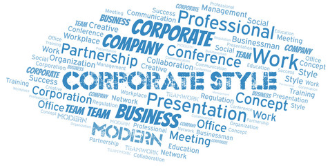 Corporate Style vector word cloud, made with text only.