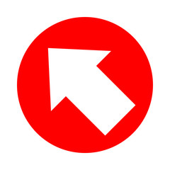 arrow pointing left up in circle red for icon flat isolated on white, circle with arrow for button interface app, arrow sign of next or download upload concept, arrow simple symbol for direction