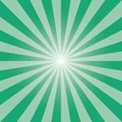 Green sunburst recto backdrop. Rectangular background. Strips vector illustration. Persian green sunbeam background design for various purposes.