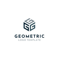 Initial Triple Letter G with Geometric Cube Box simple modern logo design