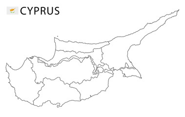 Cyprus map, black and white detailed outline regions of the country.