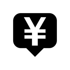 yen currency symbol in speech bubble square isolated on white, yen money for app symbol, simple flat yen money, currency digital yen icon for financial concept