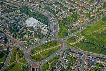Aerial view of the roundabout interchange for the A12 between Wanstead and Leytonstone