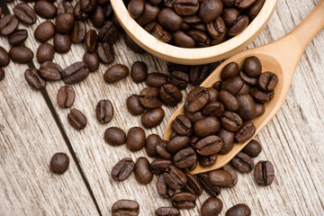 coffee beans on a wooden background