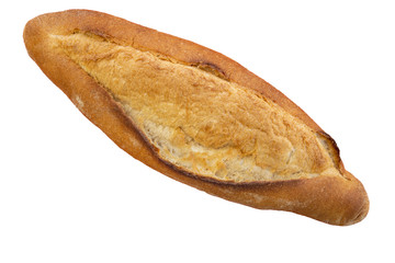 Closeup on a turkish bread also called ekmek locally. Object cut out on a white background ready for color toning.