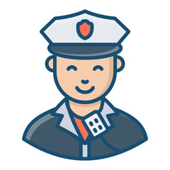 
Male cop wearing cap, flat vector of policeman
