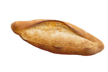 Closeup on a turkish bread also called ekmek locally. Object cut out on a white background ready for color toning.