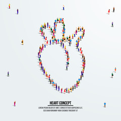 Human heart concept. A large group of people form to create a shape heart. People organ icon series. Vector illustration.