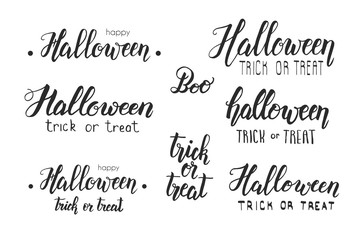 Halloween Holiday lettering set. Hand made brush calligraphy. Happy Halloween. Trick or treat. Halloween text for banner, flyer, brochure, greeting card, party invitation.