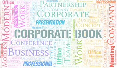 Corporate Book vector word cloud, made with text only.