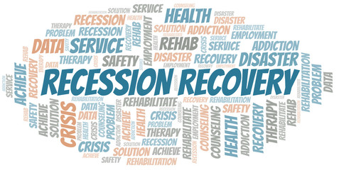 Obraz premium Recession Recovery vector word cloud, made with text only.