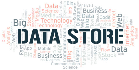 Fototapeta premium Data Store vector word cloud, made with text only.