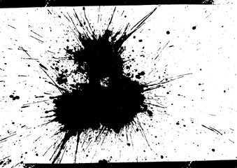 Vector black and white background with ink splash, blot and brush stroke, spot, spray, smudge, spatter, splatter, drip, drop, ink blob Grunge textured elements for design, background.