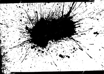Vector black and white background with ink splash, blot and brush stroke, spot, spray, smudge, spatter, splatter, drip, drop, ink blob Grunge textured elements for design, background.