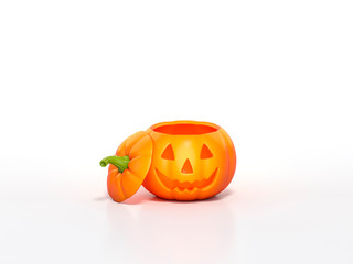 Jack o'Lantern or Halloween pumpkin on white background 3d rendering. 3d illustration pumpkin for celebration Halloween event template minimal style concept.
