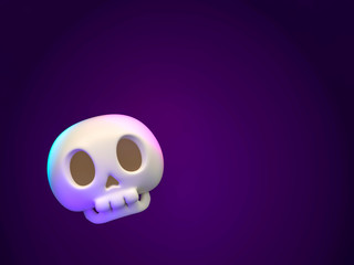 Halloween human skull on dark violet background 3d rendering. 3d illustration skull for celebration Halloween event template minimal style concept.