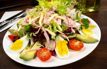 Chef Salad with Eggs, Ham, Chesse and Avocado