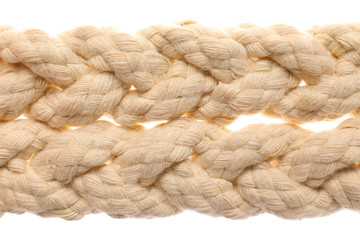 Braided ropes on white background