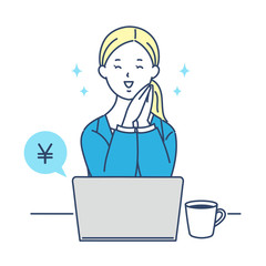 パソコンで副業・お小遣い稼ぎをする女性