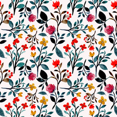 Colorful wild floral watercolor seamless pattern