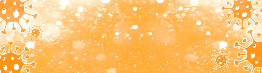 CORONAVIRUS background banner panorama illustration - Microbiology And Virology Concept - Abstract orange virus symbol isolated on orange abstract dotted texture