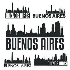 Obraz premium Buenos Aires Argentina Flat Icon Skyline Vector Silhouette Design Set Landmark Collection.