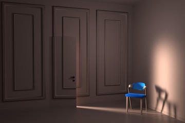 blue chair in a room. 3d illustration 