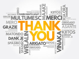 Thank You word cloud in different languages, concept background