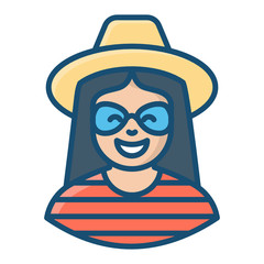 
Tourist vector in modern flat style, female adventurer
