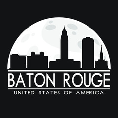 Baton Rouge Full Moon Night Skyline Silhouette Design City Vector Art.