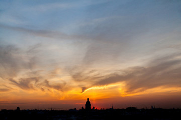 Sunset cityscape of saint petersburg with view of Saint Isaac's cathedral