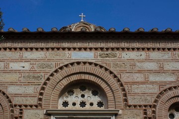 Architectural detail of the wll of the byzantine church of Holy Apostles in Athens, Greece