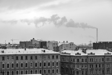 Rooftop cityscape of Saint petersburg on winter time