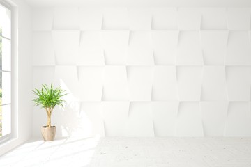 White empty room. Scandinavian interior design. 3D illustration