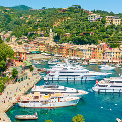 Fototapeta na wymiar Harbour with yachts and boats in Portofino
