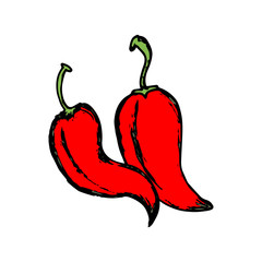 Chili Icon vector on hand drawn style